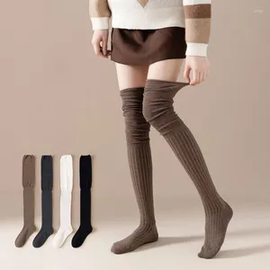 Women Socks Autumn Woolen Knitted Long JK Stockings For Girl Leg Warmer Solid Color Thigh High Over Knee