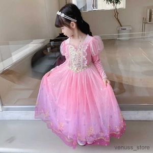 Girl's Dresses Sofia Princess Autumn Pink Girl Birthday Party 2-10 Year Old Children's Velvet Long Sleeve Long Hair Princess Role Playing Costume