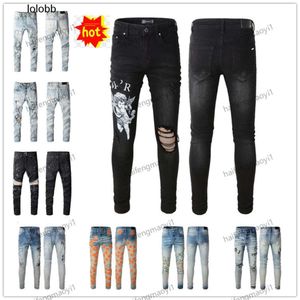 XY12 2023 NEW ARRIVALS MENS AM2 LUXURY DESIGNER AMIRLY AMIRILY DENIM PURPLE AM2 JEANS HOLES AM OUNSERS JEAN COOLGUY BIKER PANT