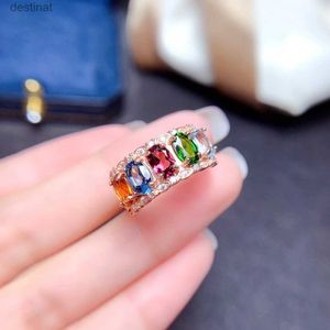 Solitaire Ring 925 Gümüş Sıcak Satış İmitasyonu Doğal Çok Treasure Crystal Kadınlar Tek Satır Ring Çeşitli Renkli Hazine Açık Ringl231220
