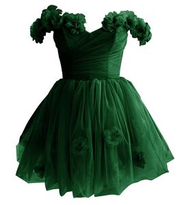 Schulterfreies Tüll-Kurzschluss-Heimkehrkleid mit Blumen, A-Linie, Cocktail, formeller Anlass, Cocktail, Abschlussball, Party, Graudation-Kleider HD1028