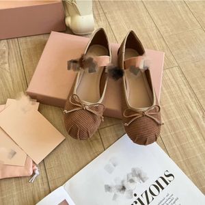 Miui Flats Ballet Ballerina Strap Shoes Paris Flat Mary Jane Dance Shoes Satin Ballerinas Mm Platform Bowknot Shallow Mouth Single Sandals Loafer Mules