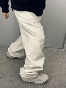Calças de fardos originais calças lavadas calças soltas casuais salpicadas larggy lolas pernas retas de jeans brancos calças masculinas