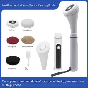 Rengöringsborstar 1set/6st Electric Cleaning Brush Set Home Cordless Brush Multi-Bathroom Kitchen Rotating Bas Glass Q231220