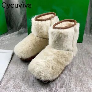 Stiefel Designer Pelz Plattform Flache Schnee Stiefeletten Für Frauen Dicke Sohle Warme Winter Schuhe Marke Warme Wolle Kurze Botas mujer Frauen 231219