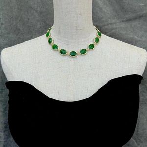 Pendants YYGEM14x18mm Faceted Oval Green Jade Choker Necklace Shape Bezel Set Women Jewelry Birthday Gift