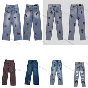 Jeans firmati Jeans da uomo nuovi di lusso Pantaloni dritti Stampe di lettere Stile lungo Crea vecchi jeans viola lavati 2024