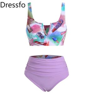 Abito Dressfo Trucco Stampa Profondo scollo a V Increspato Reversibile Tankini Set Donna Set da bagno Costumi da bagno Costumi da bagno Bikini Beachwear 2023