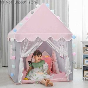 Leksakstält 1.35 m stora barn leksakstält wigwam fällbara barn tält tipi lek hus flickor rosa prinsessan slott baby rum dekor q231220