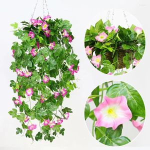 装飾的な花1pc人工蘭花vinesプラスチック製の偽の壁ぶら下げ植物ウェディングホームガーデンデコレーションのためのガーランドのつる