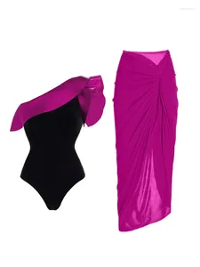 Damen-Bademode, einfarbig, einteilig, mit Rüschen, 1-teilig, Damen-Badeanzug, Vintage-Bikini-Set mit hoher Taille, Bauch bedeckt, Strand vertuschen