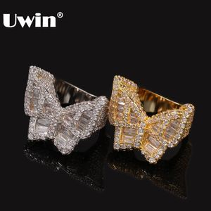 Anelli di banda Uwin Baguettecz Cluster Rings for Women Men Square Cut Butterfly Shape Ring Gioielli di moda zirconia cubica per goccia 231219