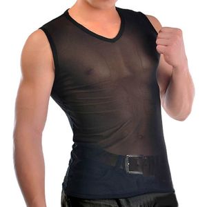 Seksi Erkekler Şeffaf Örgü Kolsuz T-Shirts Guys Şeffaf İplik Tank Top Yelek