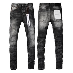 Herrenjeans 2024 Lila für Männer Marke Patched White Slim Streetwear Washed Destroyed Hole Denim Lange Hosen