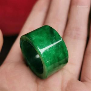 Anéis de cluster 100% real verde jade oco esculpido marca anel pedras para homens jóias esmeralda jadeite certificado1258s
