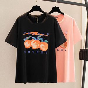 T-shirt 150 kg plus size kvinnor sommar ny lös kort ärm Oneck tshirt byst 152 cm casual tryckt topp svartrosa 5xl 6xl 7xl 8xl 9xl