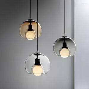 Lampadari in vetro nordico a LED per interni Lustre Illuminazione da comodino per camera da letto Soggiorno Sala da pranzo Cucina Ristorante