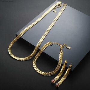 Charm Bracelets Vintage Stainless Steel Waterproof Jewelry Set Braided Thick Chain Snake Necklace Bracelet CZ Crystal Tassel Earrings For WomenL23121