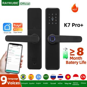 Serrature per porte RAYKUBE Blocco biometrico per impronte digitali K7 Pro Smart Tuya App Sblocco remoto Senza chiave elettronico 231219