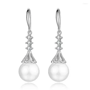 Baumelnde Ohrringe aus 925er-Sterlingsilber, exquisiter Zirkon, 12 mm, Perle, lang, für Damen, Weihnachten, Valentinstag, Modeschmuck, Geschenk im Großhandel