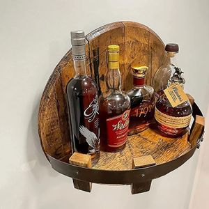 Racks förvaringshållare Racks Liquor Bottle Display Bourbon Whisky Barrel Shelf Wall Mounted Vintage Round Wine Rack Family Kitchen Bar R