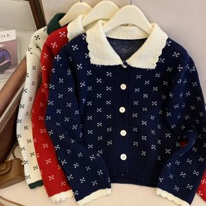 Frauen Weiße Kleidung Strickjacke Stricken Pullover Langarm Dunkelblau Lässige Mode Mantel Weibliche Chic Einreiher Winter Tops 231220