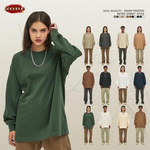 Mäns T-skjortor ZODF 2023 Autumn Men 305GSM Bomullsskjorta unisex Lossa tung vikt Basic Long Sleeve Solid T-shirts Tops HY0634