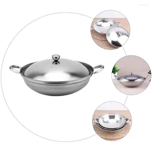 Double Boilers Stainless Steel Dry Pot Stock Cooking Sauce Pan Lid Noodle Ramen Chef Wok Ramyun Cooker Non-Stick Round Cookware Handles