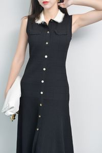 Кружевное трикотажное платье Sandro без рукавов с кружевной талией, винтажное тонкое черное длинное платье на пуговицах