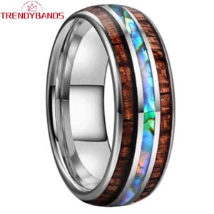 Zespół pierścieni męskie damskie opaski ślubne 8 mm Tungsten Ring Abalone Shell i Koa Wood InLay Domed Polerowany Błyskawiczny Komfort Fit 231219