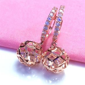 Dangle Earrings 585 Purple Gold In Fashion Crystal Shiny Ball Bead For Women Plated 14K Rose Earings Gift Jewelry