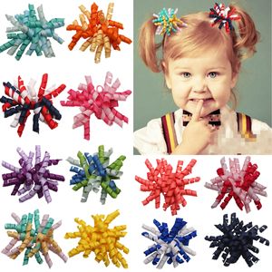 Fermagli per capelli con nappe arricciate arcobaleno per ragazze, colore patchwork, forcine per principessa, boutique, accessori per capelli per feste di compleanno per bambini Z6187