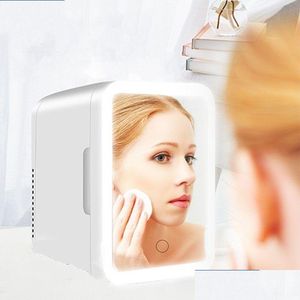 Ferramentas de maquiagem 4L Cosméticos Fridge Mini Frigde LED Light Mirror Beauty Refrigeradores de cuidados de cuidados de cuidados de cuidados com a pele para viagens de carro em casa DHWTE portátil
