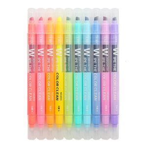 10 pzset doppia testa cancellabile evidenziatore penna marcatori punta scalpello marcatore fluorescente scuola scrittura evidenziatori colore carino 231220