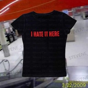 女性用Tシャツかわいい2000年代美学レターグラフィックエモベビーティーY2K衣類ストリート