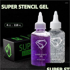 Tattoo Inks Super Stencilgel Equipment Transfer Paper Gel Ez Oil 4Oz Purple Transparent 118Ml/Bottle Drop Delivery Health Beauty Tatto Dhejo