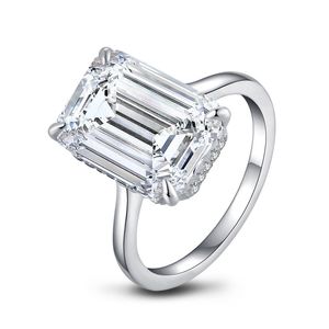 Anel de promessa de diamante grande de 6 quilates, anéis de noivado de moissanita cortados em esmerald para alianças de casamento femininas, presentes de amantes, 6ct d color vvs1, ouro branco banhado 925 esterlina prata