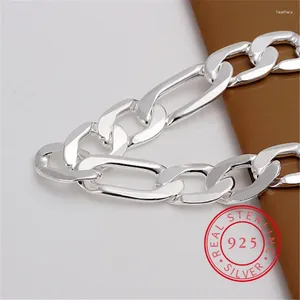 Link bransoletki moda 925 srebrna bransoletka o szerokości 12 mm męskich łańcuchów figaro 21 cm dla kobiet Pulsiry biżuterii