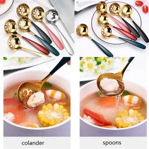 Soup Spoon Colander 304 Stainless Steel Soup Ladle Skimmer Hot Pot Spoon Colander Kitchen Restaurant Utensils LL