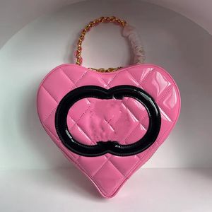 10a Retro Mirror Quality Barbie Core Bag Barbie Pink Heart Handbag Barbiegirl Pandent Patent Calfskin Designer Clutch Bag B21