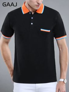Gaaj Brand Men's Polo Shirt Pocket 2023 Cotton Striped Lapel半袖スポーツゴルフテニスTシャツ231220