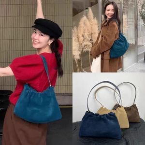 Row Bourse Pack Totes x窩バケツバッグスエード大容量ハンドバッグスムースレザーラグジュアリー女性デザイナーバッグフラットショルダーストラップ閉鎖クラッチトート財布