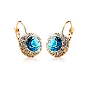 18K Real Gold Plated Austrian Crystal Clip on Drop Earrings for Women Moon Love Shiny Diamond Earrings Wedding Jewelry Birthday Gift