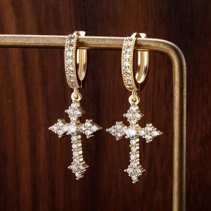 designer New Cross Earrings Stud for Women Iced Out Cubic Zirconia Jewelry Hip Hop Simple Fashion Diamond Earring Party Gift