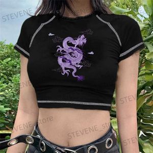 T-shirt da donna streetwear top donna y2k vintage dragon gilet donna sexy abiti slim canotta femminile top estivi camicia punk gotica camicia gotica T231220