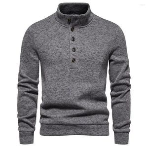 Herrenpullover Weißer Rollkragenpullover mit Knöpfen für Herren Herbst Winter Langarmstrick Herren Casual Soft Lightweight Bottoming Shirt