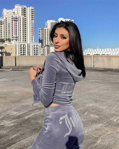 Tracksuits Juicy Mulheres Apple Velvet Costura Ternos Duas Peças Jogging Set Velour Suéter Met Hoodie Calças Terno Womens 666ess IKF1 CXAW 3CDL