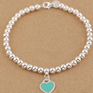 Charme Pulseiras S925 Sterling Silver Beads Cadeia Pulseira com Esmalte Grenn Coração Rosa para Mulheres e Presente do Dia Jewelry331K