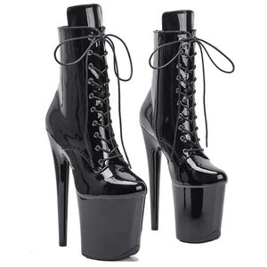 ブーツLaijianjinxia 20cm/8インチShinny Black High Heel Platform Women's Boots Pole Dance Shoes Pantent Materials 231219