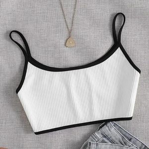 Women's Tanks Stretch Soft Knitted Crop Tops For Women Sleeveless Patchwork Basic Summer Tank Top Streetwear Corset Aesthetic